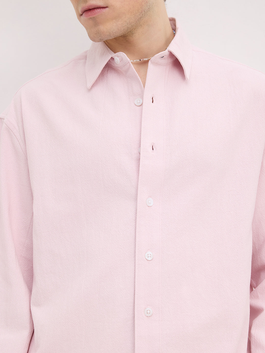 Refined Blush Pink Textured Boxy Fit Crop Shirt