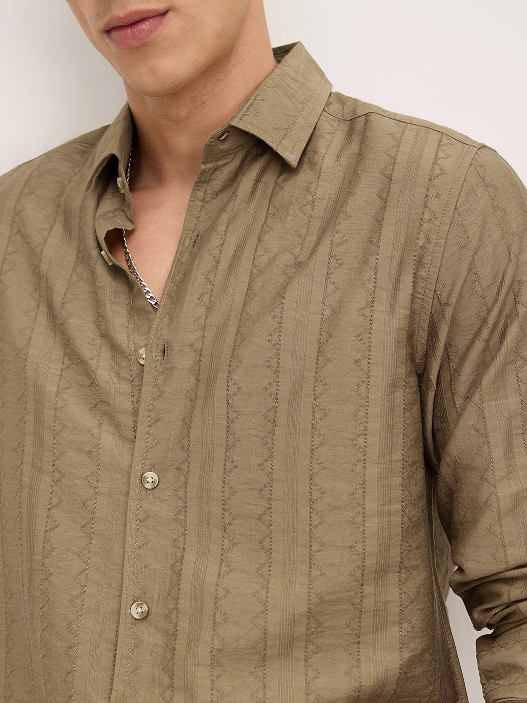 Olive Brown Dune Stripe Elegance Shirt