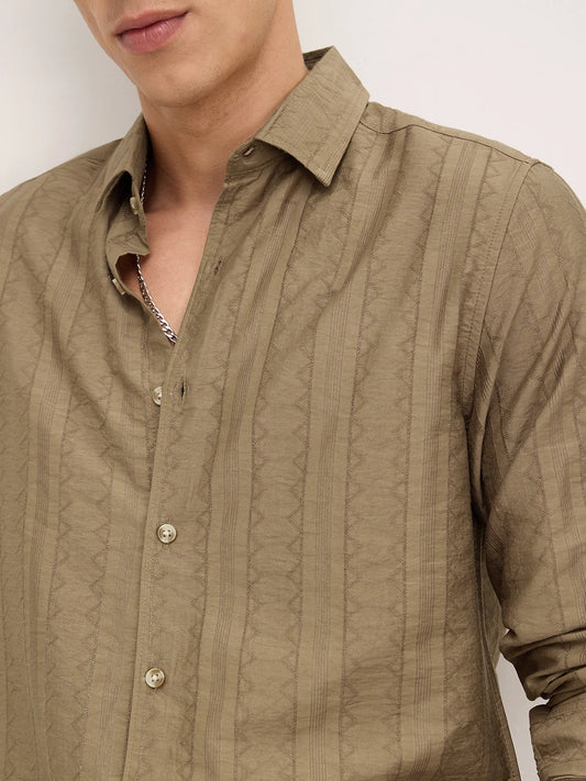 Olive Brown Dune Jacquard Elegance Shirt