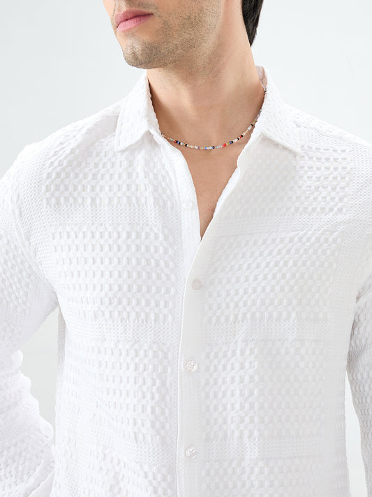 Snow White Geometric Grid Embossed Shirt