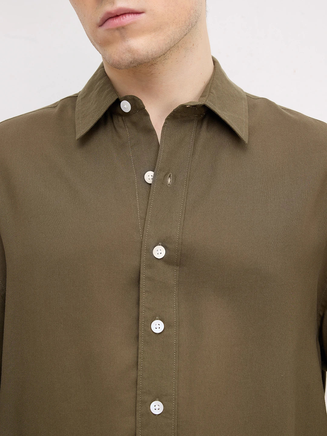 Deep Olive Boxy Fit Crop Shirt