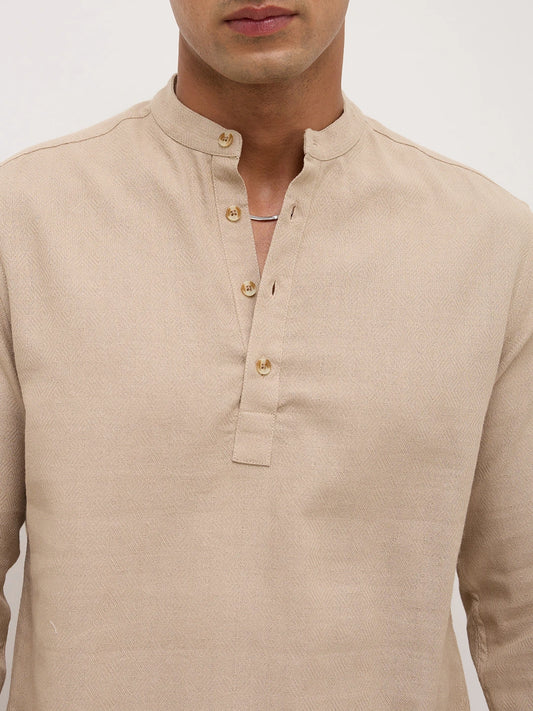Khaki Fine Diamond Weave Kurta