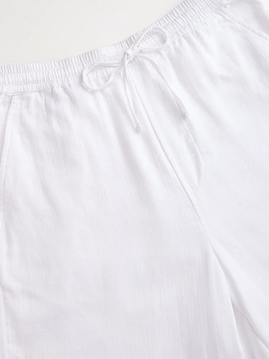 Cloud White Fine Herringbone Textured Straight Fit Trousers