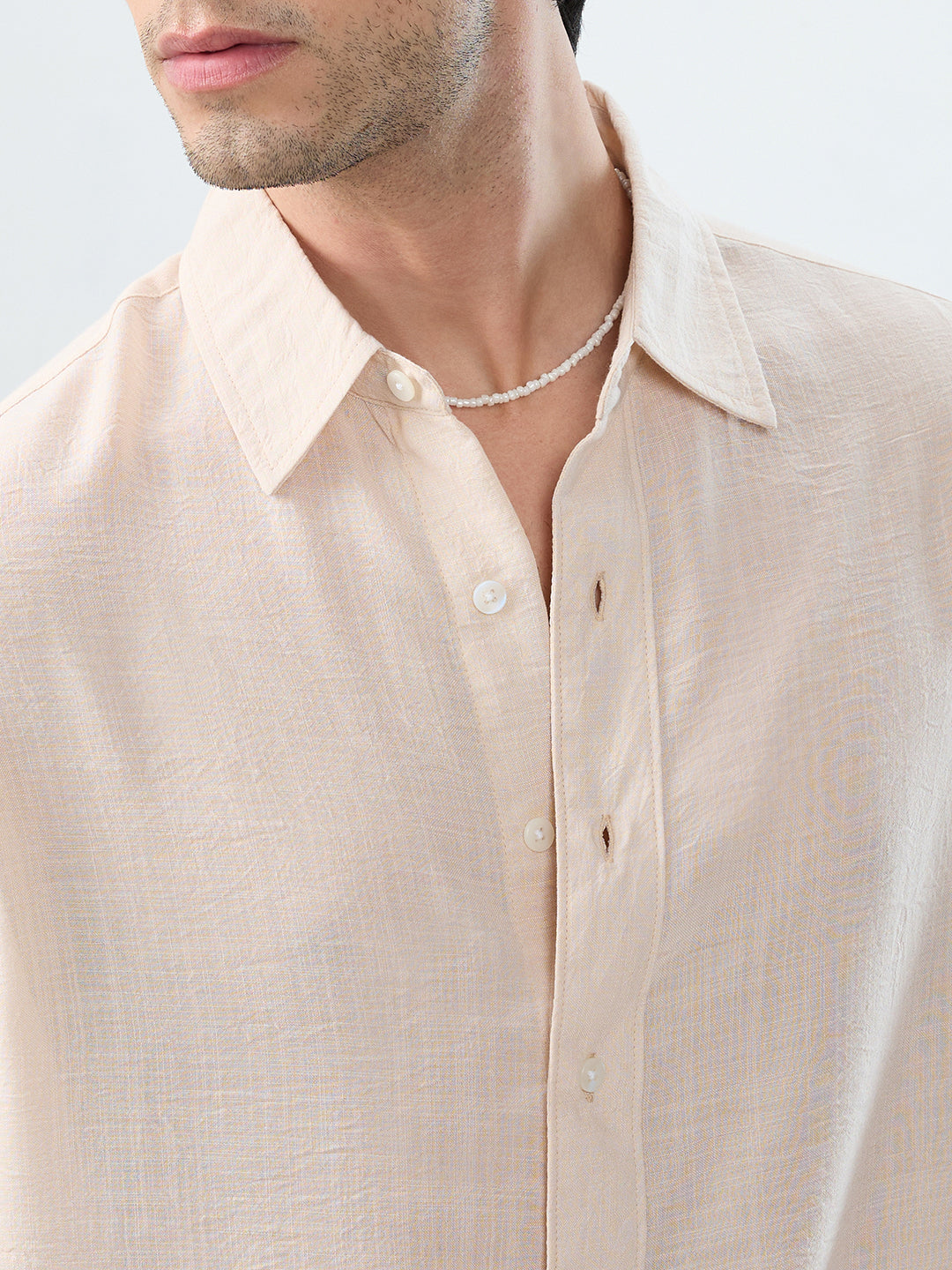 Pearl Cream Soft Sheer Slub Textured Shirt