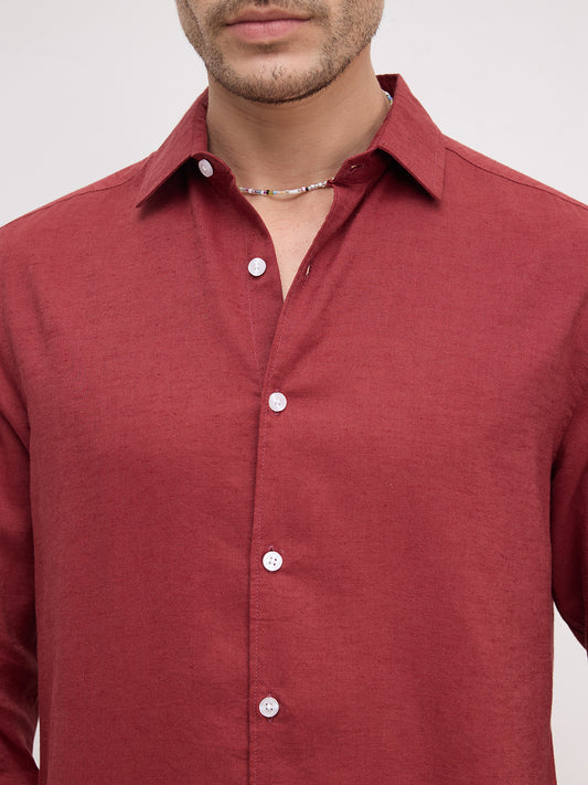 Luxe Blood Red Linen Blend Shirt