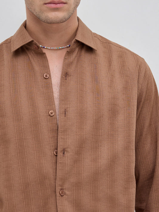 Walnut Brown Elevated Grid Detail Checks Shirt