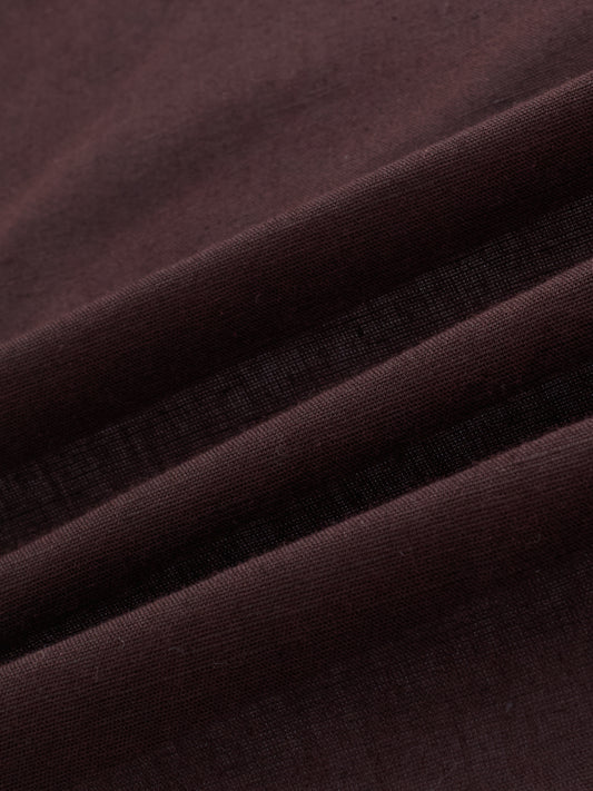 Espresso Brown Linen Blend Stand Collar Oversized Shirt