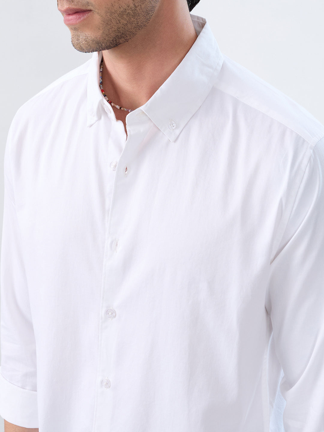 White Satin Button-Down Collar Business Shirt