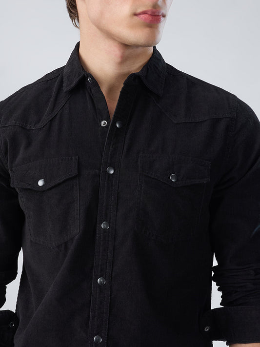 Timeless Black Corduroy Double Flap Pocket Overshirt