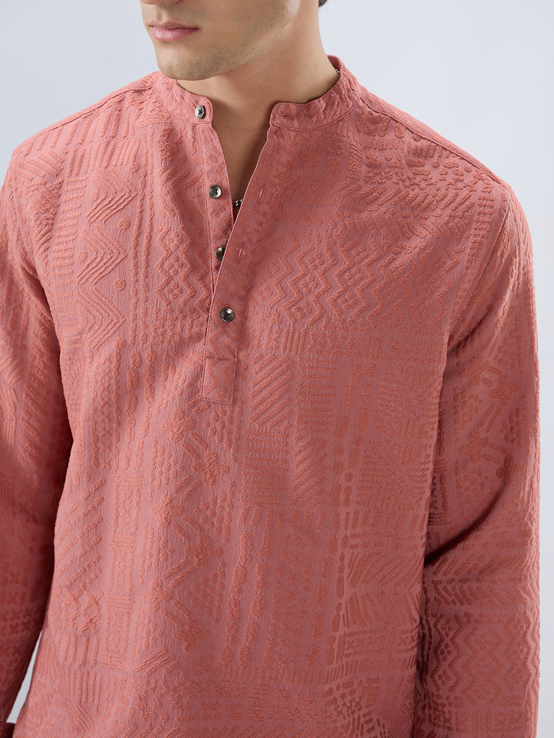 Intricate Soft Coral Textured Kurta