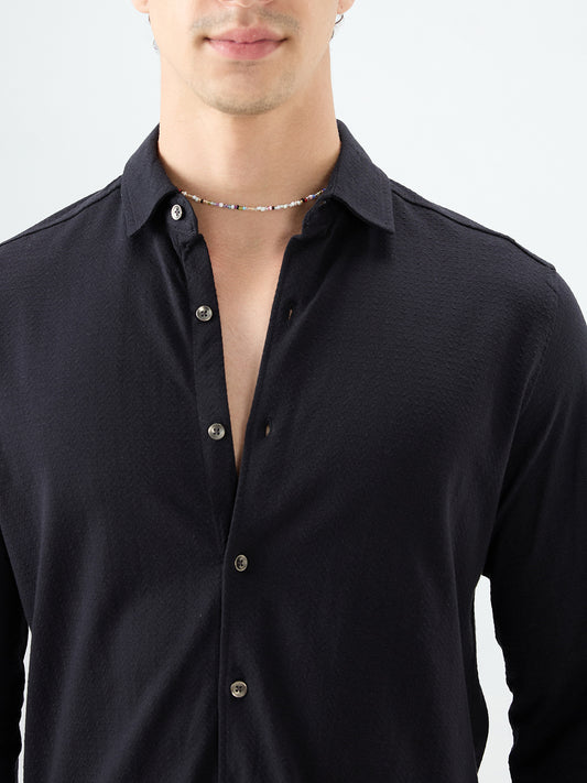 Elegant Black Knit Textured Shirt