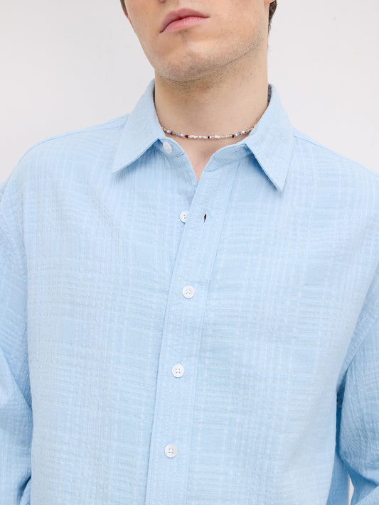 Ice Blue Geometrical Textured Boxy Fit Crop Shirt