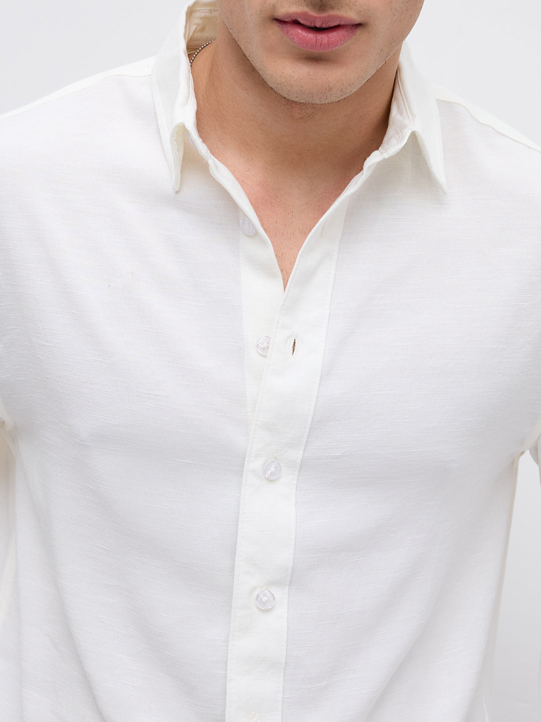 Pearl White Slub Crinkled Boxy Fit Crop Shirt