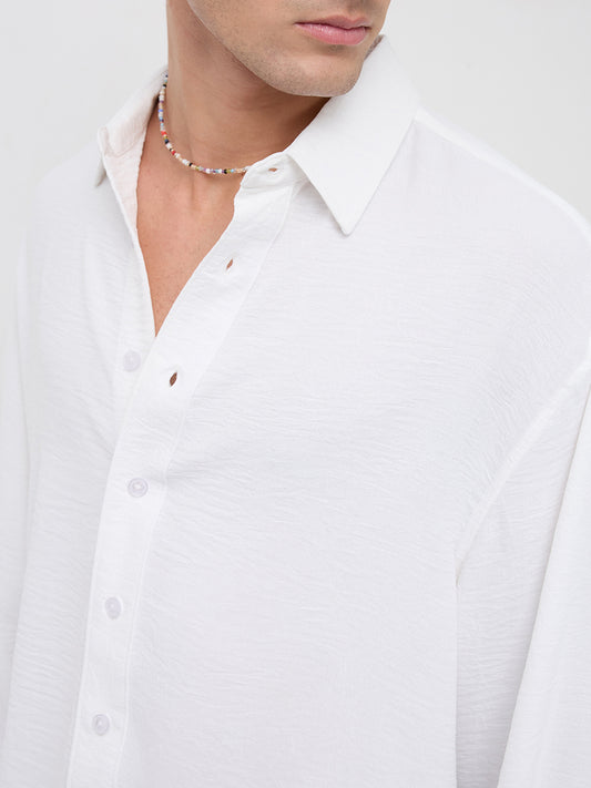 Snow White Crinkled Boxy Fit Crop Shirt