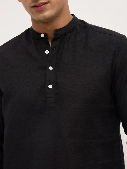 Onyx Black Fine Diamond Weave Kurta