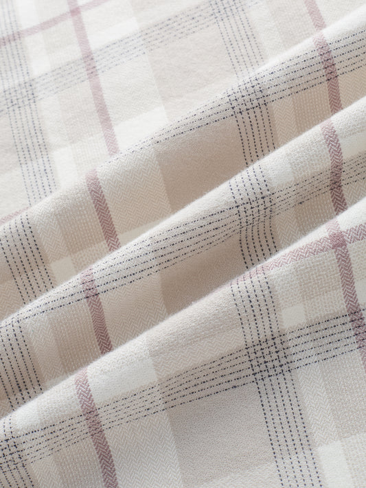 Beige Micro Herringbone Windowpane Checks Shirt