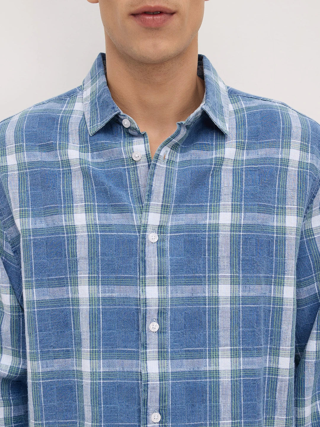 Timeless Denim Plaid Checks Cuffless Oversized Shirt