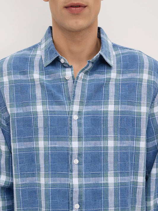 Timeless Denim Plaid Checks Cuffless Oversized Shirt