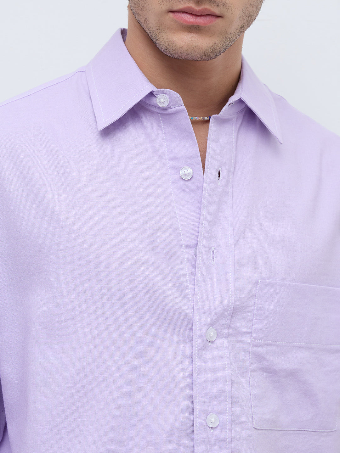 Pastel Lavender Linen Blend Boxy Fit Crop Shirt