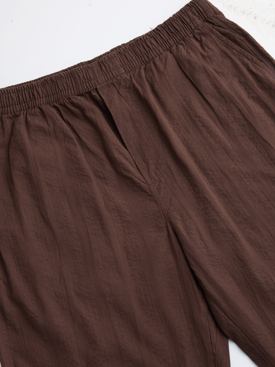 Coffee Brown Seersucker Striped Tapered Trousers