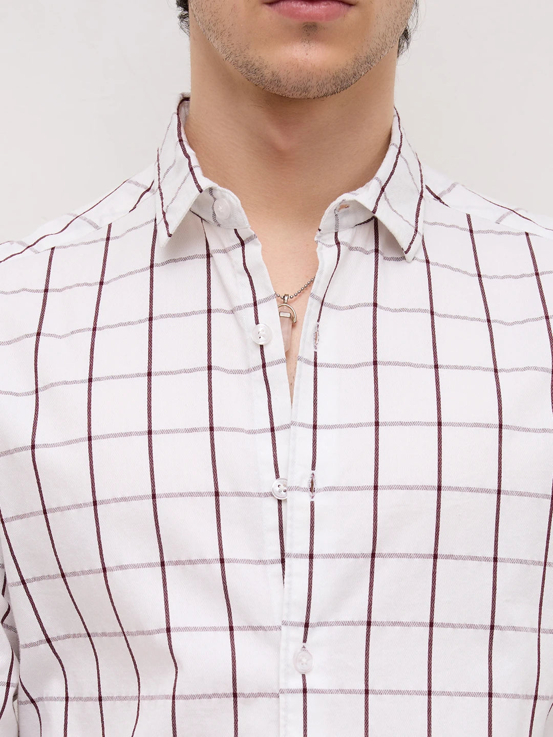 Snow White Geometric Detailed Checks Shirt