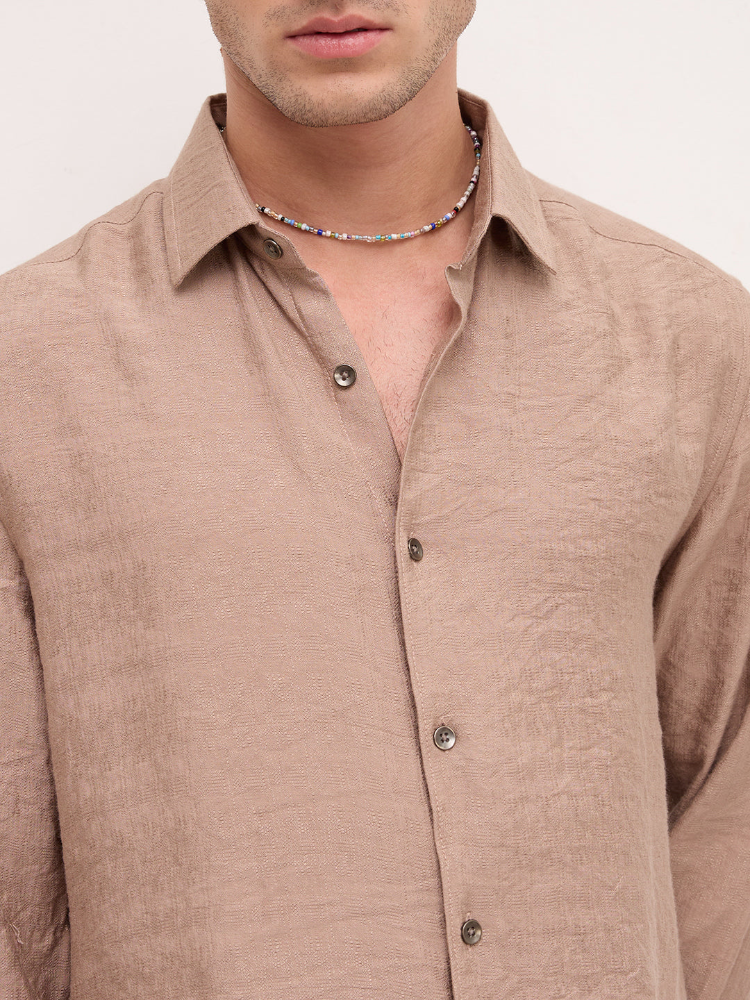 Luxe Taupe Beige Frosted Textured Shirt