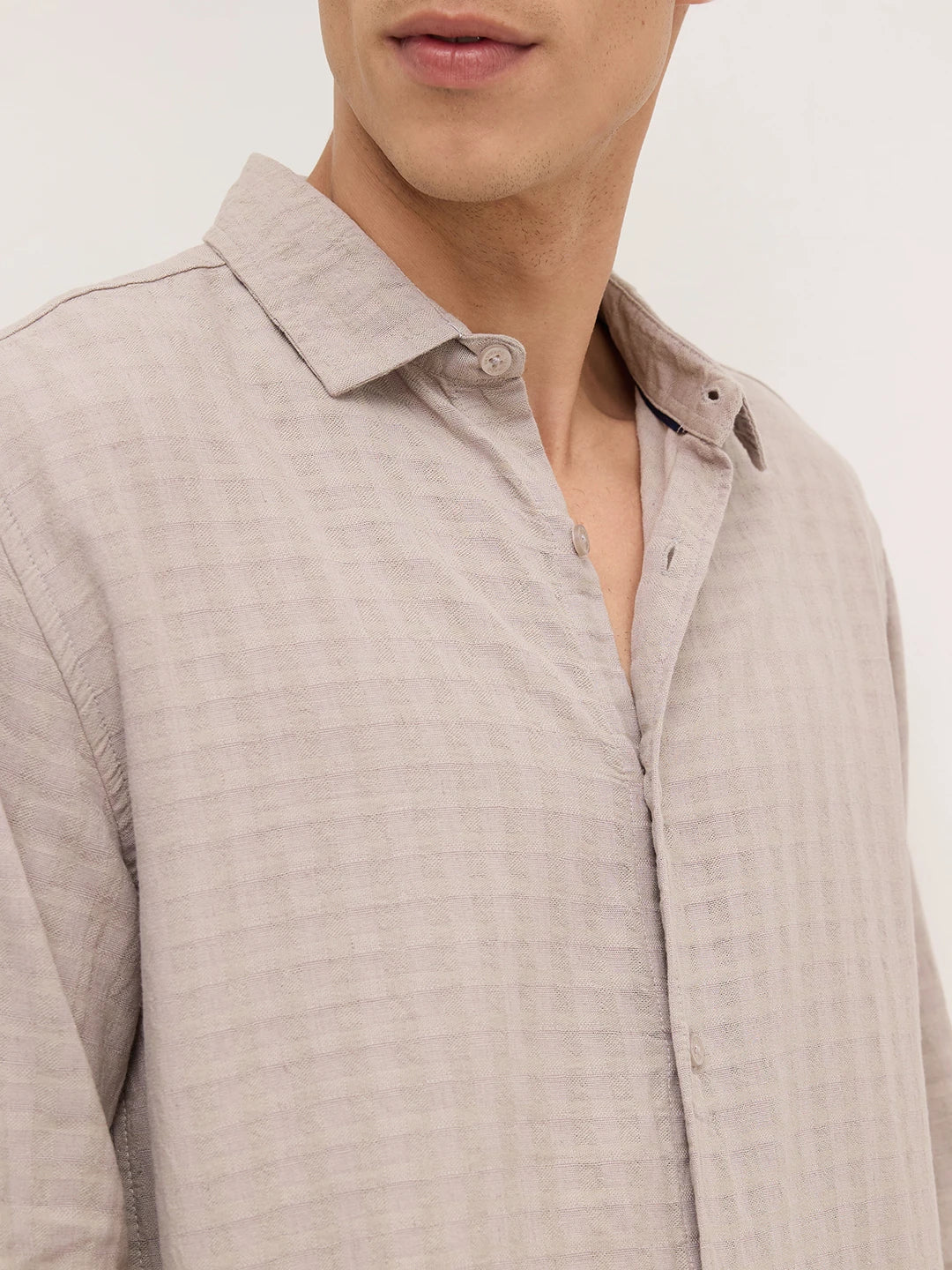 Grey Horizontal Striped Textured Shirt