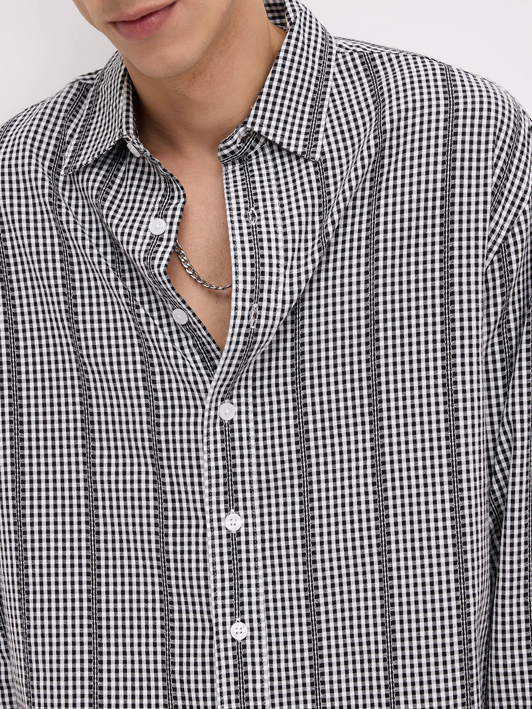 Bold Monochrome Vacation Checks Boxy Fit Crop Shirt