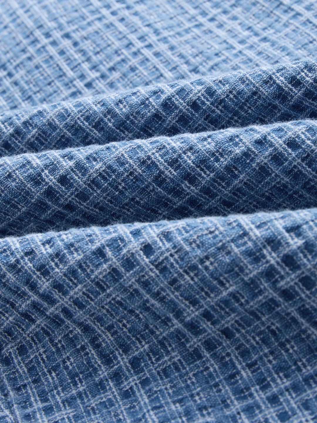 Denim Indigo Geometric Weave Straight Fit Trousers