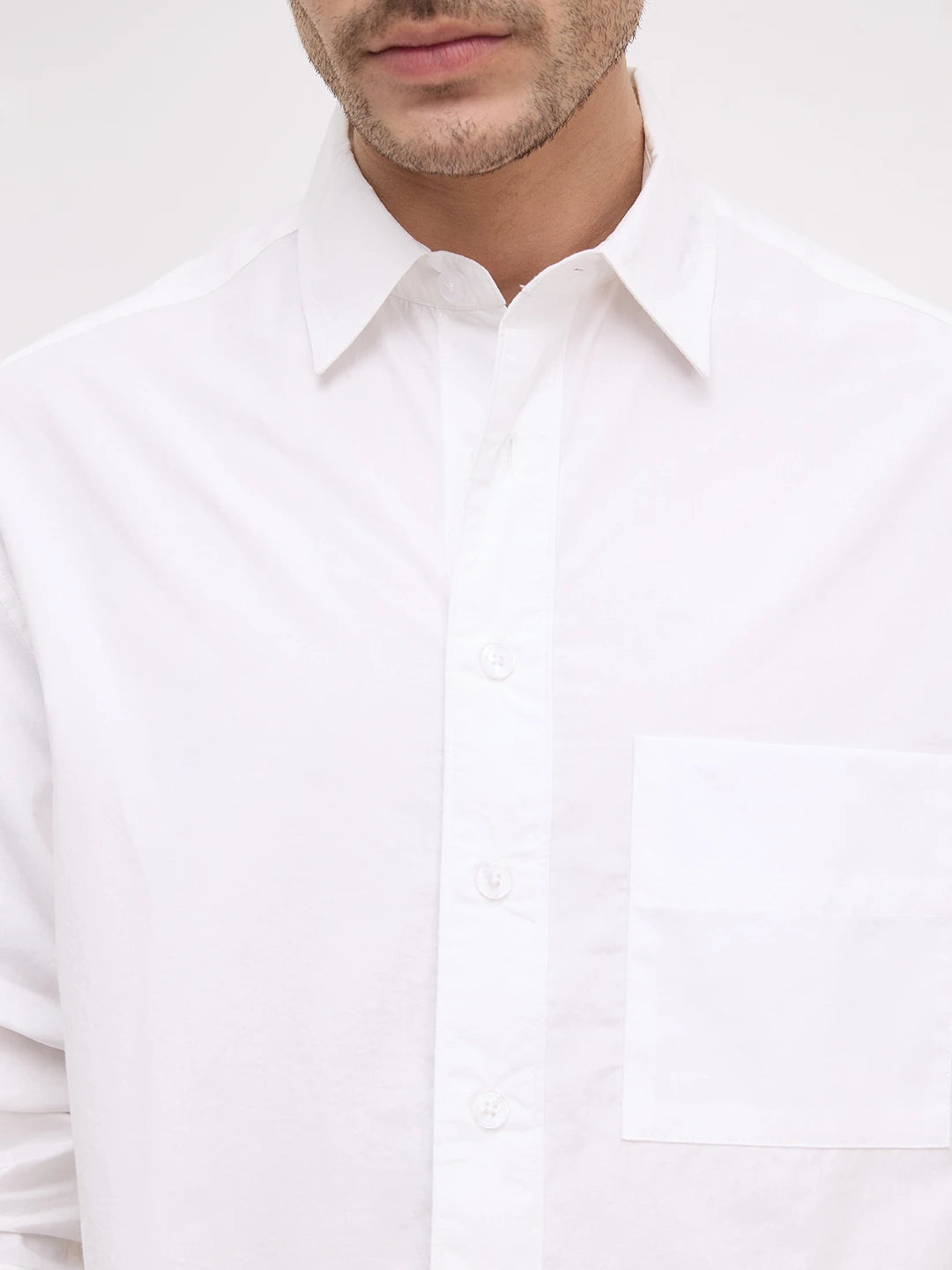 Timeless Off-White Crinkled Boxy Fit Crop Shirt
