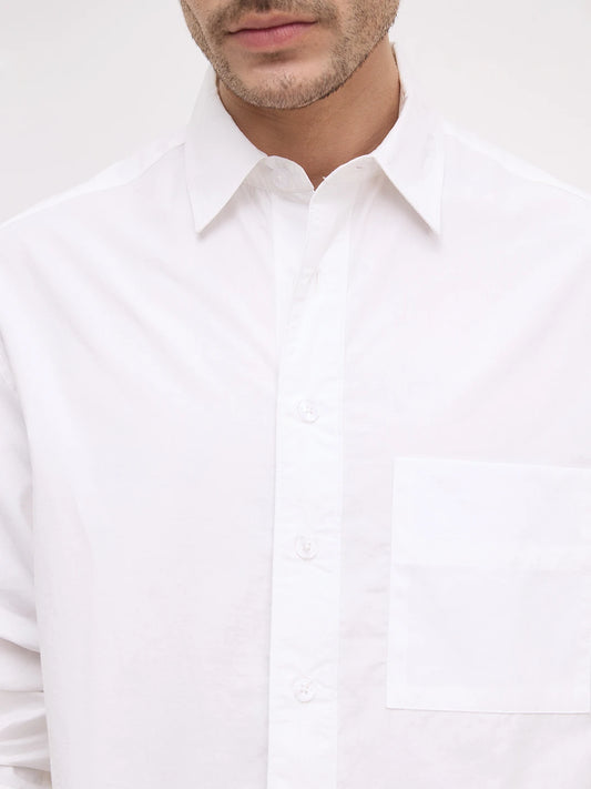 Timeless Off-White Crinkled Boxy Fit Crop Shirt