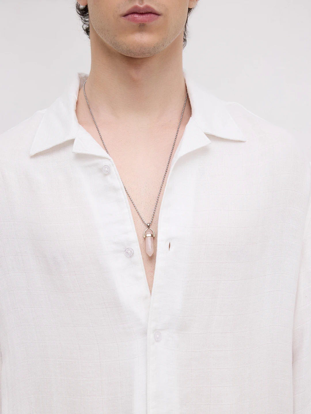 Cloud White Square Weave Double Cloth Notch Collar Oversized Shirt