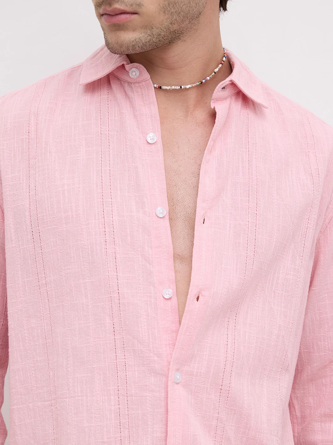 Soft Blush Pink Sheer Textured Shirt
