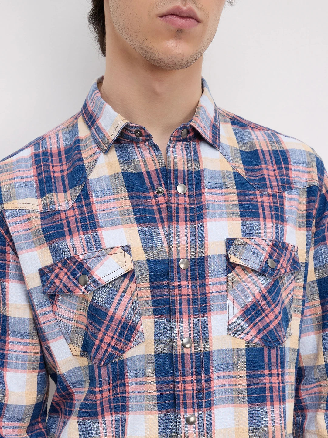 Luxe Denim Multicolor Checks Twin Pocket Shirt