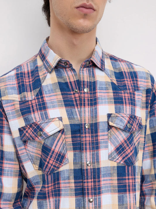 Luxe Denim Multicolor Checks Twin Pocket Shirt