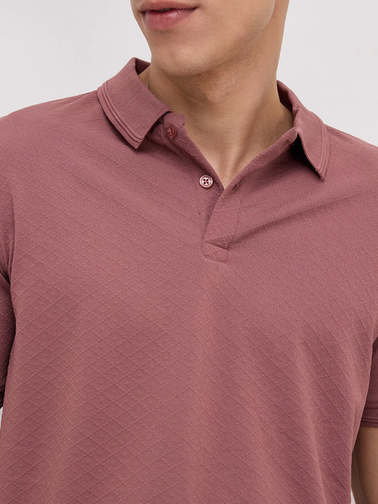 Dusty Rose Diamond Weave Polo Knit T-Shirt