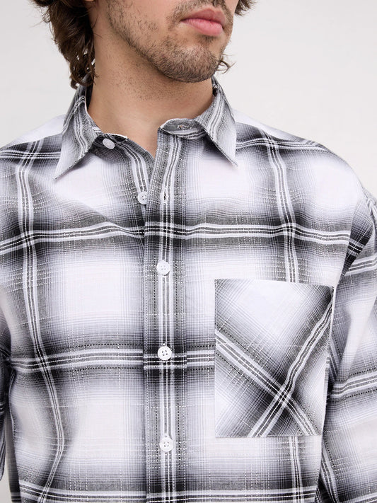 Rich Monochrome Plaid Shadow Checks Boxy Fit Crop Shirt