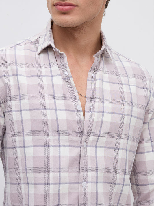 Dusty Pink Micro Herringbone Windowpane Checks Shirt