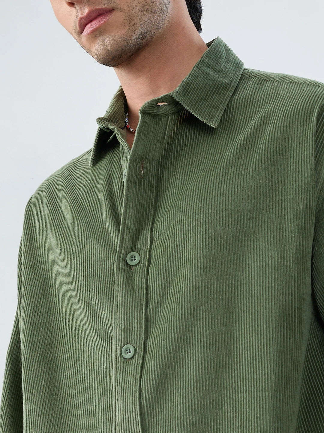 Pickle Green Corduroy Boxy Fit Crop Shirt