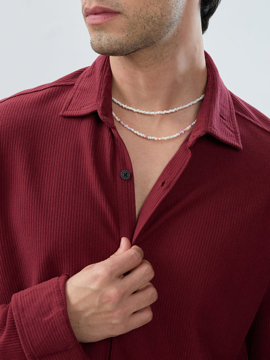 Classic Maroon Textured Knit Shirt