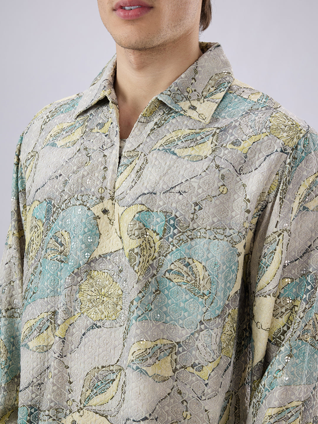 Utsav Spark Grey Sequin Embroidered Cuffless Oversized Shirt