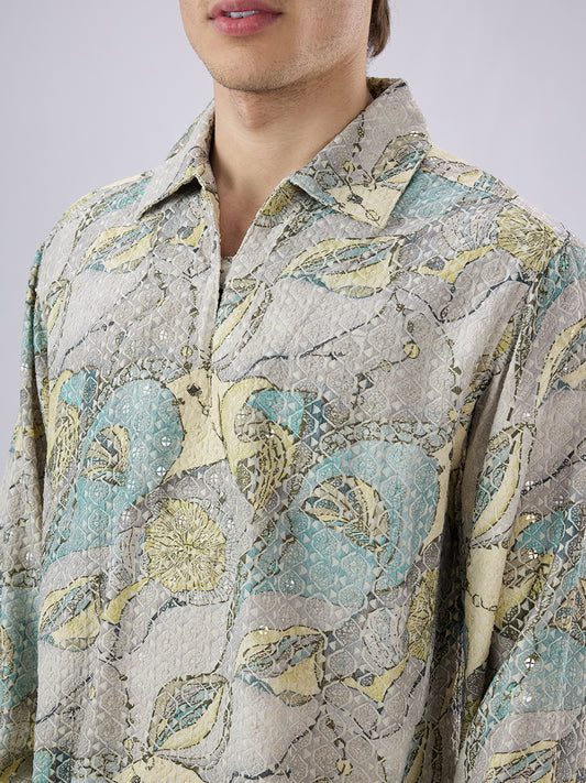 Utsav Spark Grey Sequin Embroidered Cuffless Oversized Shirt