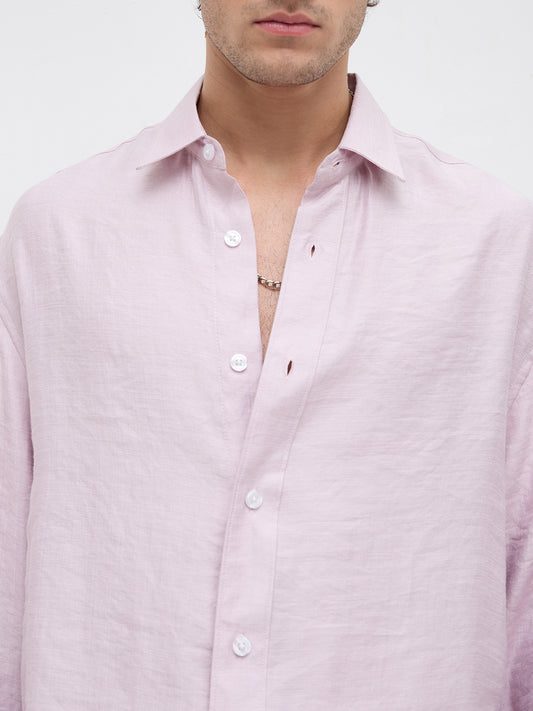 Soft Baby Pink Crinkled Boxy Fit Crop Shirt