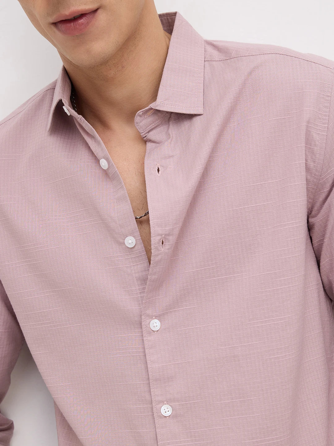 Soft Pastel Pink Micro Square Textured Shirt