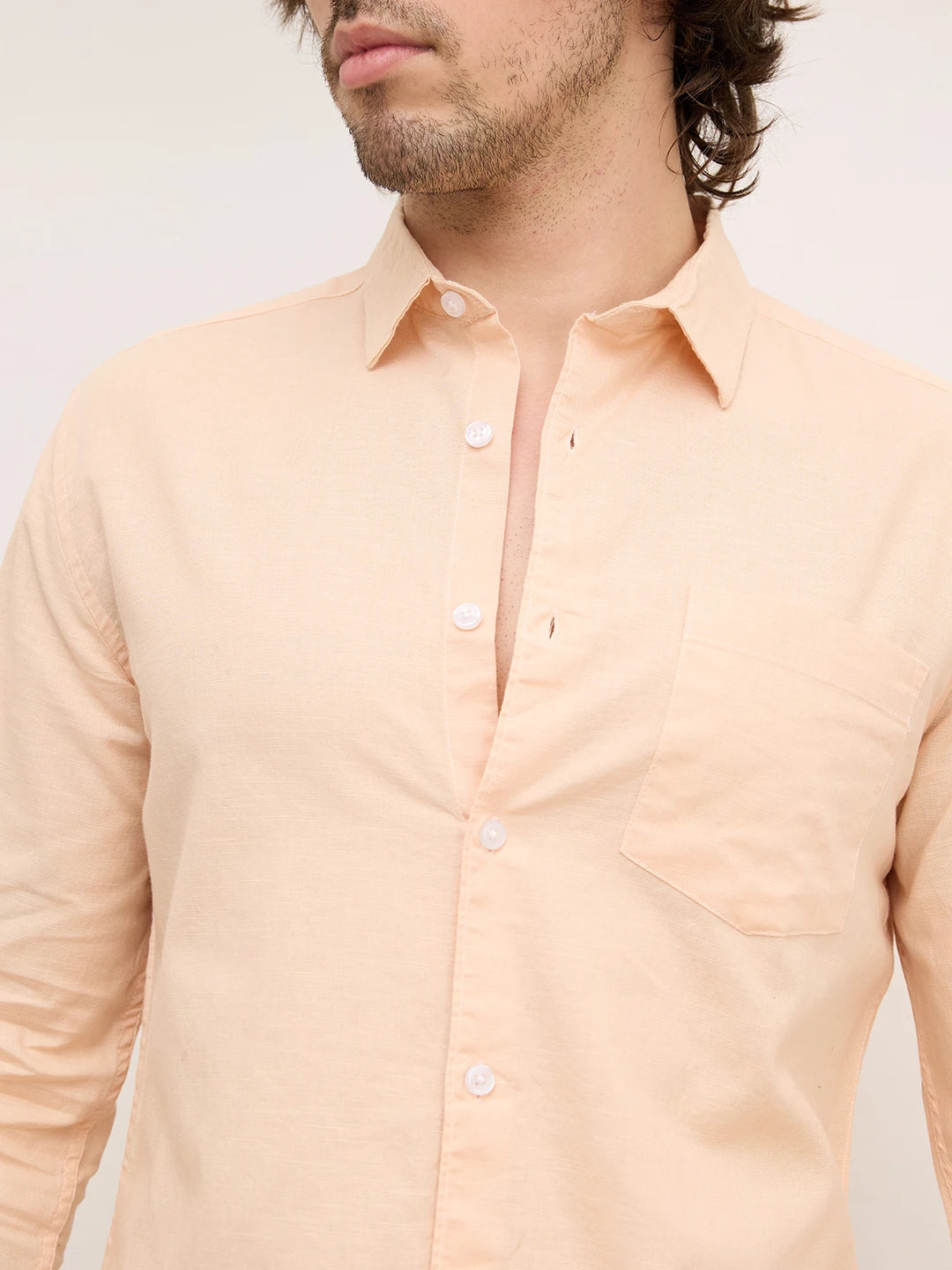 Soft Peachy Beige Slub Textured Shirt