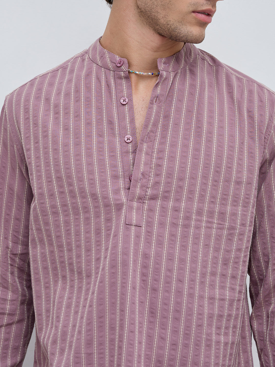 Luxe Raspberry Glace Motif Contrast Seersucker Embroidered Kurta