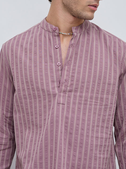 Luxe Raspberry Glace Motif Contrast Seersucker Embroidered Kurta