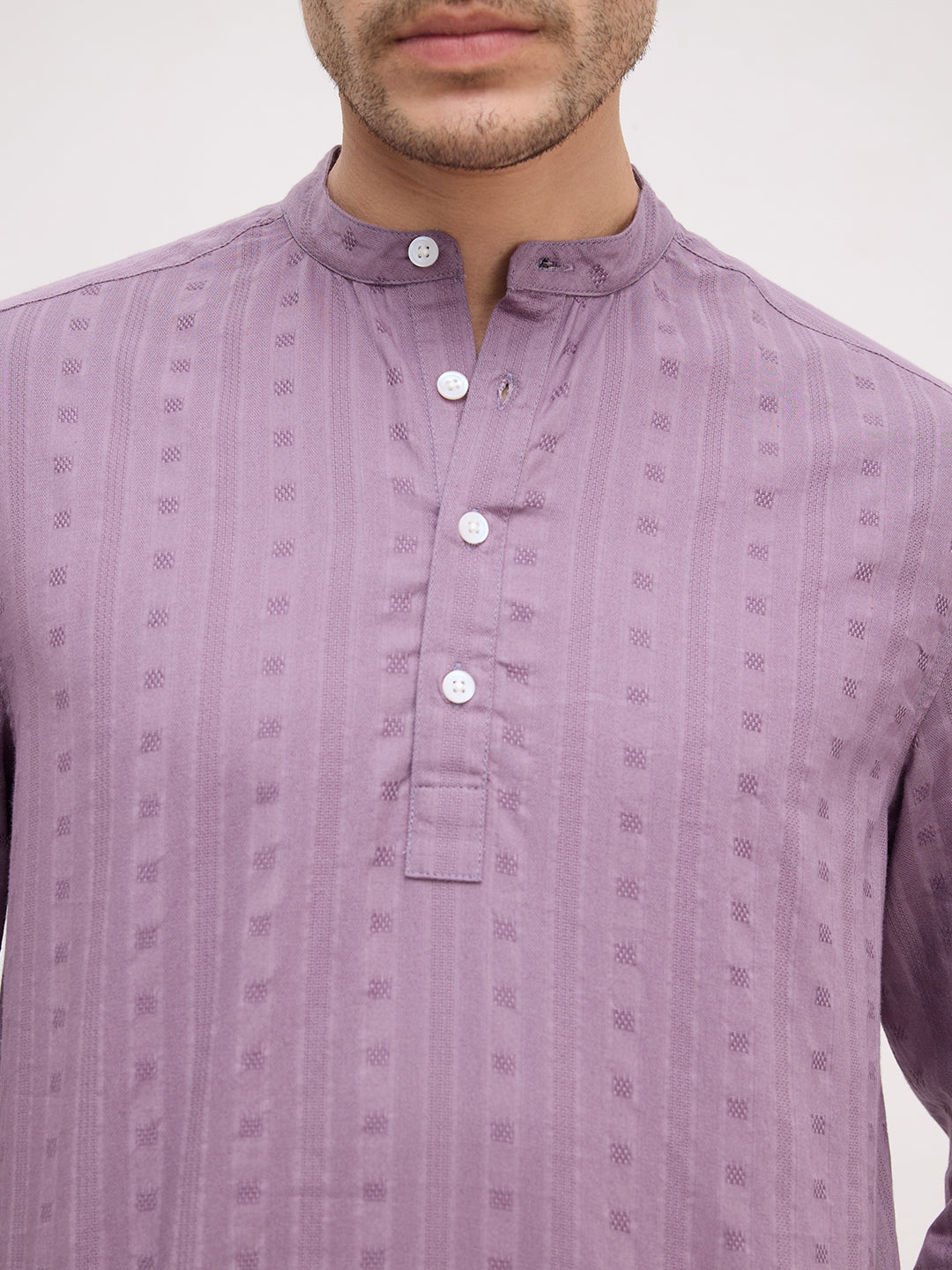 Royal Chinese Voilet Striped Loom Kurta