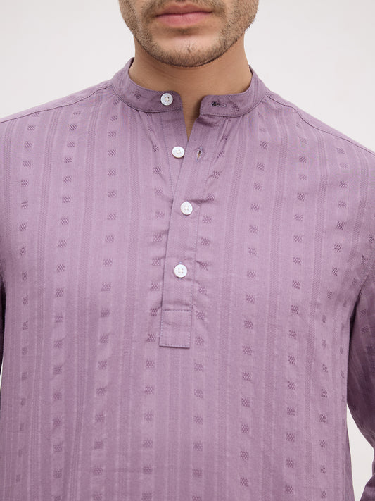Royal Chinese Voilet Striped Loom Kurta