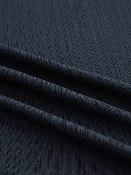 Timeless Black Fine Vertical Ribbed Knitted Shirt